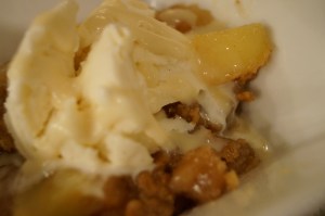 Peach Crisp with Maple Cream Sauce